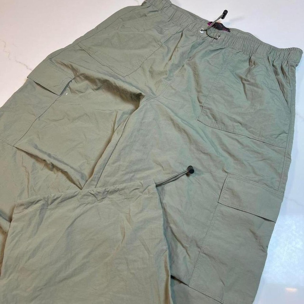 No Boundaries Sage Green Nylon Cargo Pants Y2K Gorpcore Wide Leg L 11-13